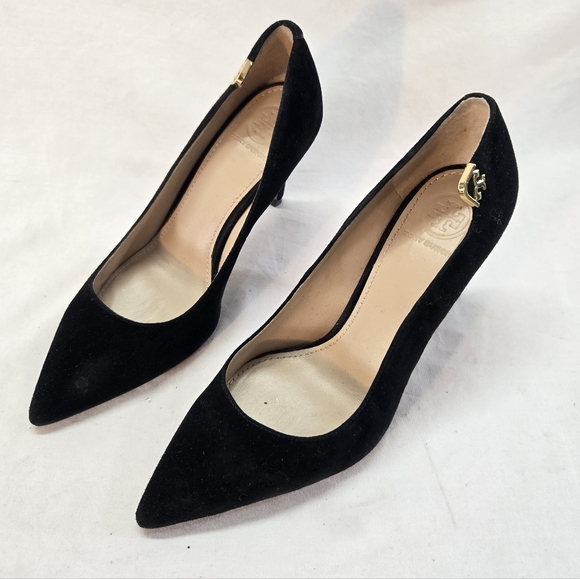 Tory Burch Women's 5M Black ELIZABETH Pointed Toe Pump Royal Suede - Picture 2 of 8